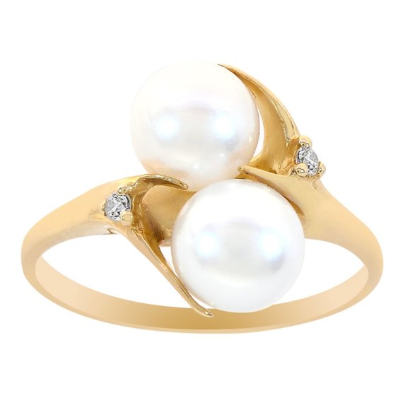 7mm Freshwater Pearls and Diamond Accent Ring 14K Yellow Gold - Picture 1 of 3